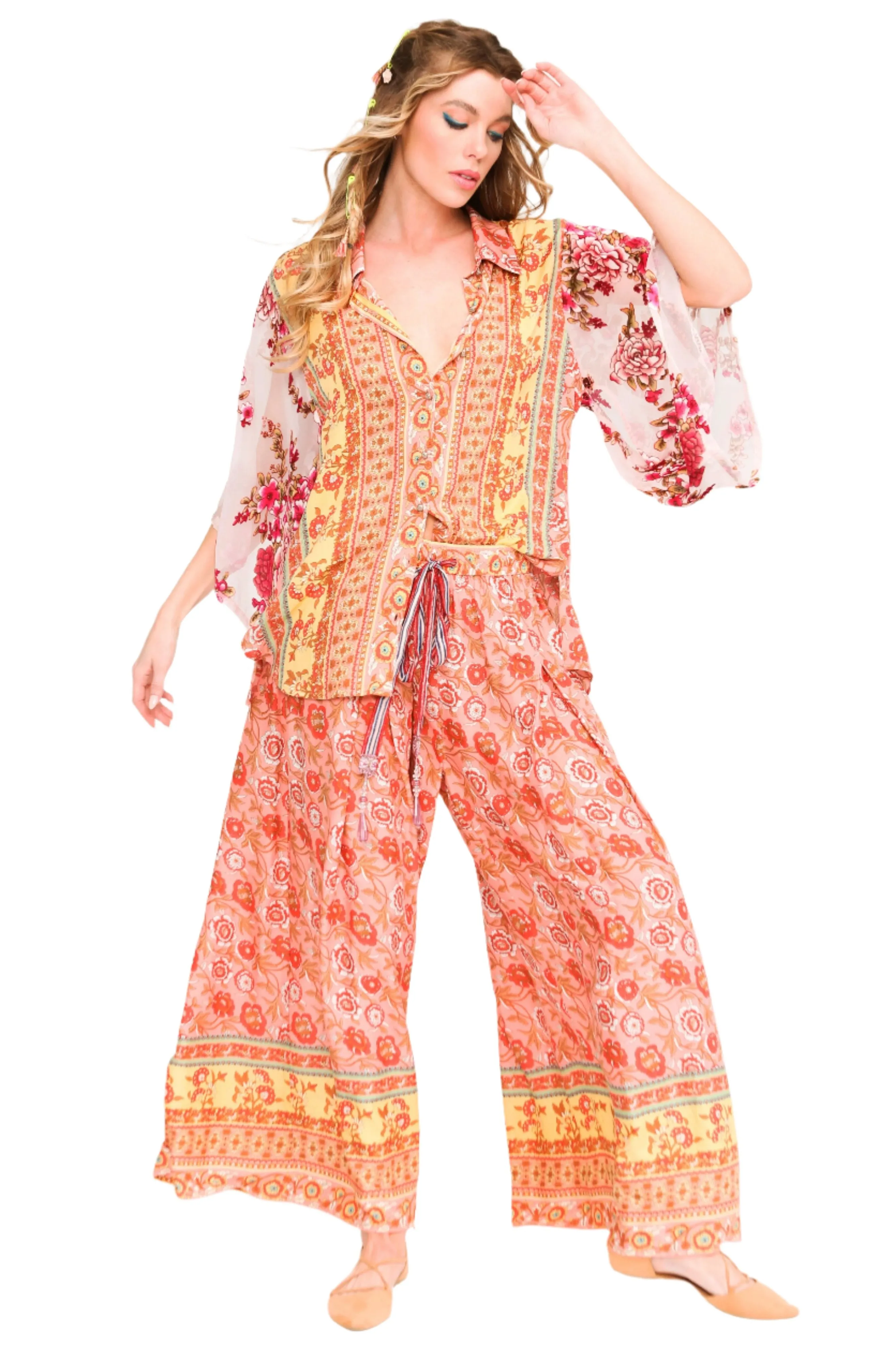 Aratta Silent Journey Roses Palazzo Pants