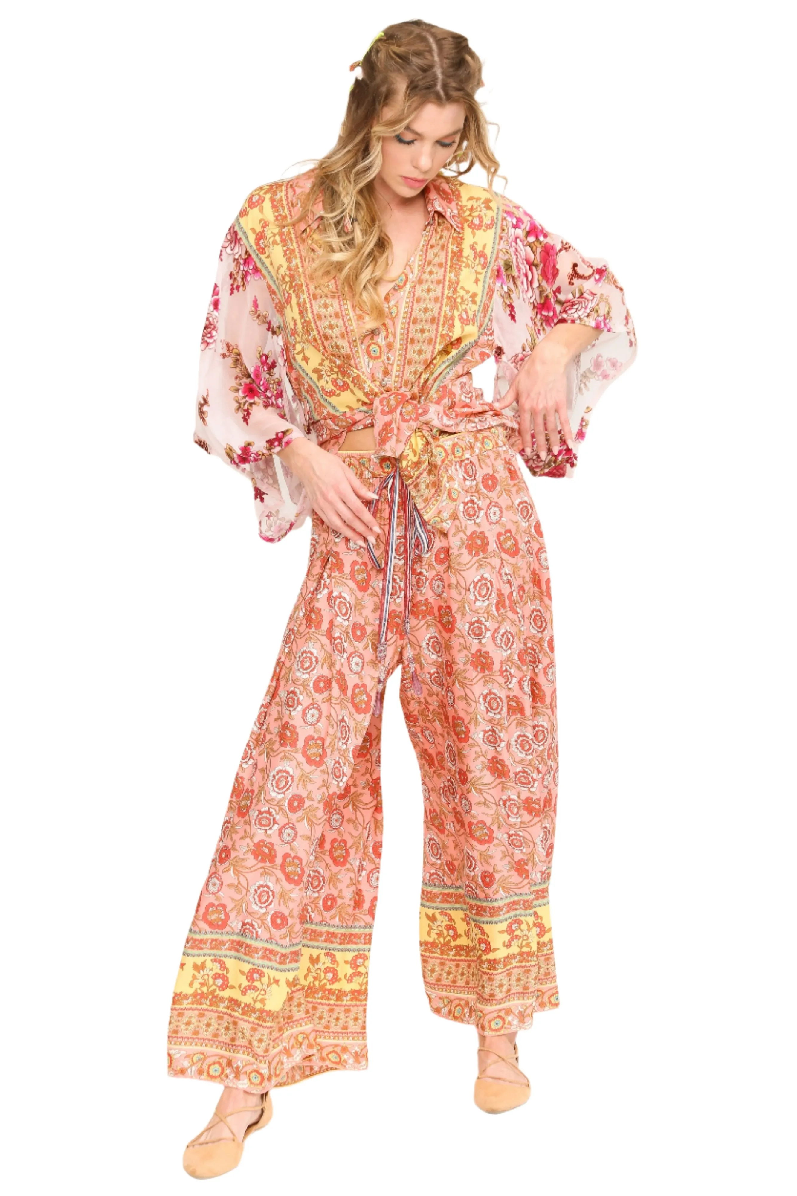 Aratta Silent Journey Roses Palazzo Pants