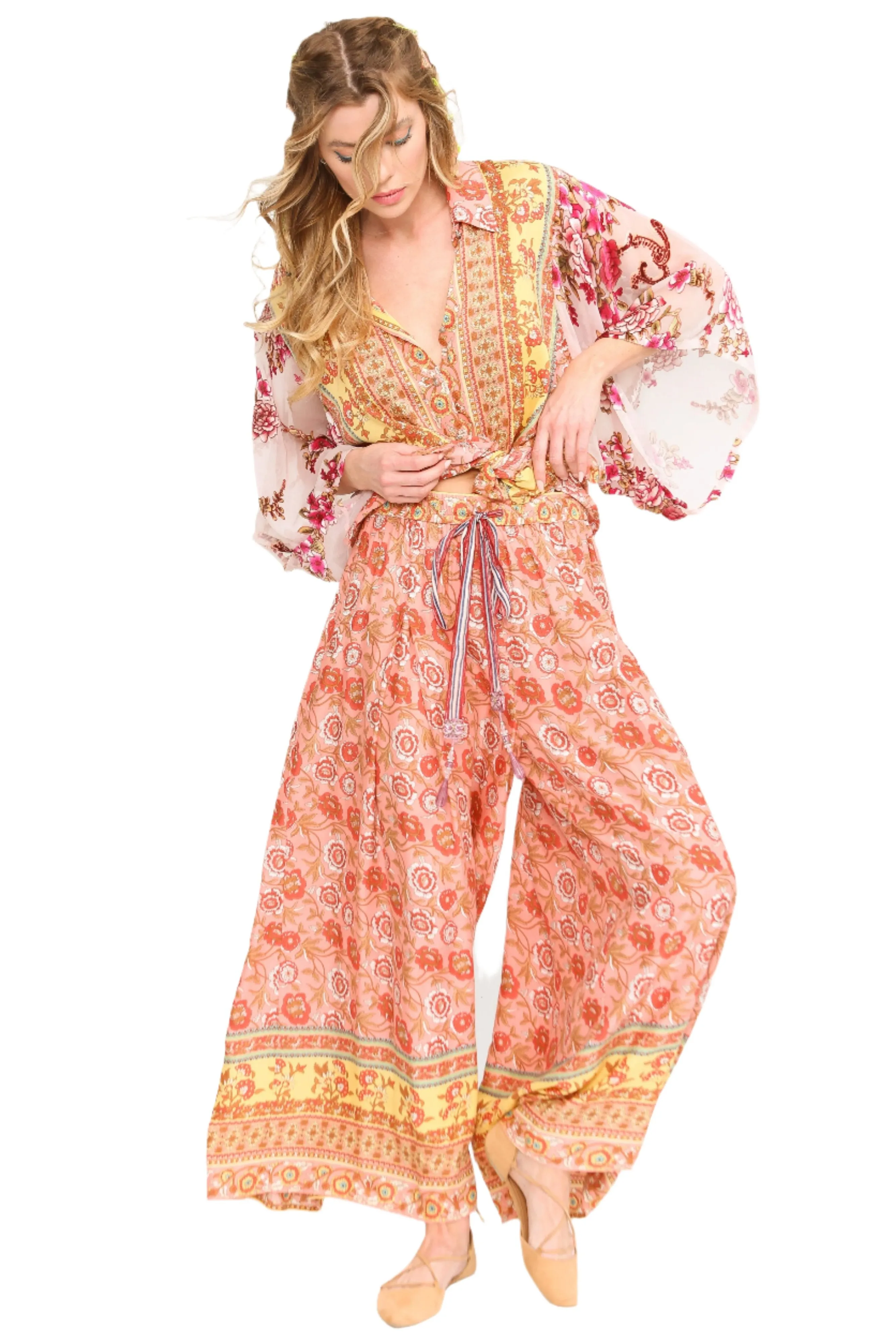Aratta Silent Journey Roses Palazzo Pants