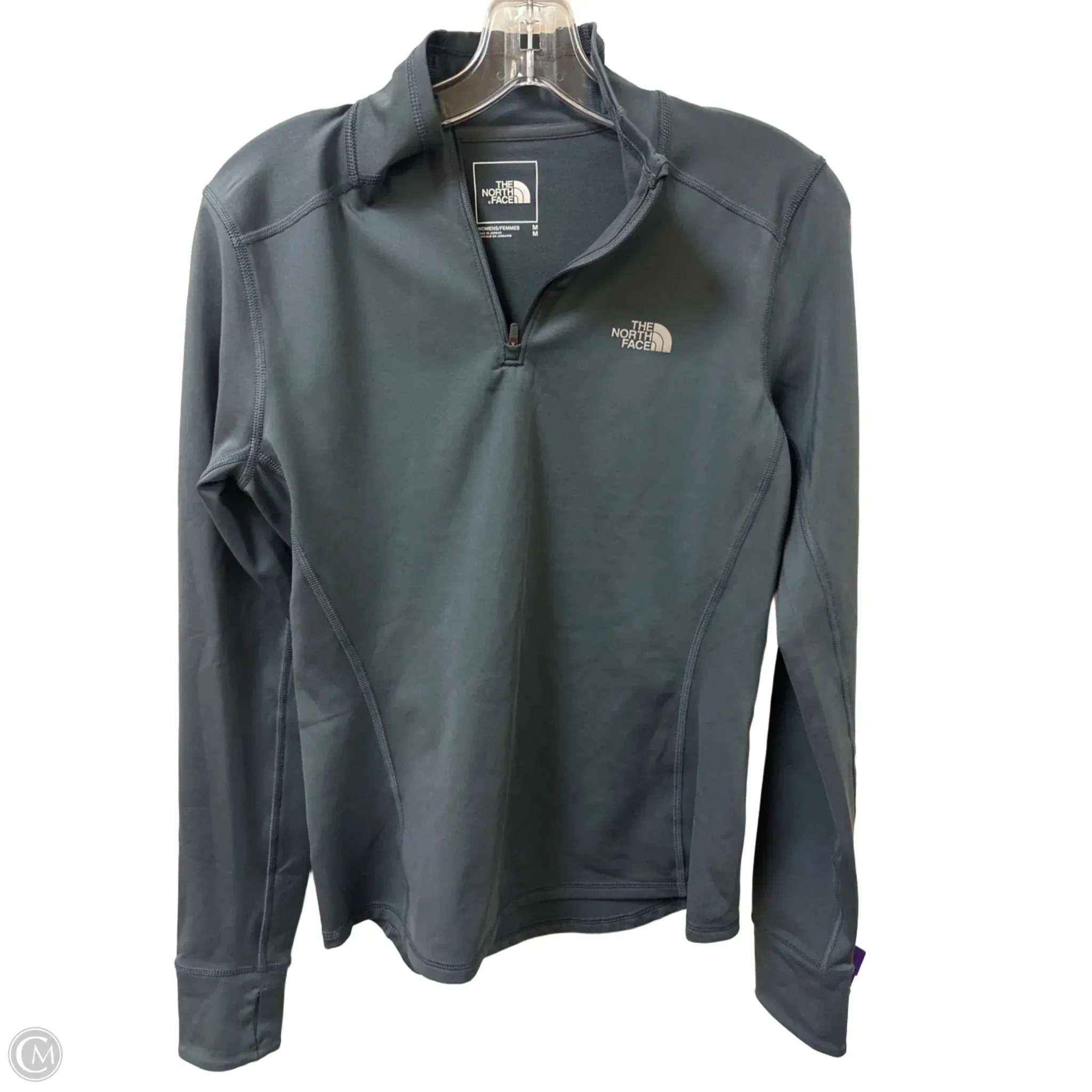 Athletic Top Long Sleeve Collar By The North Face In Grey, Size: M
