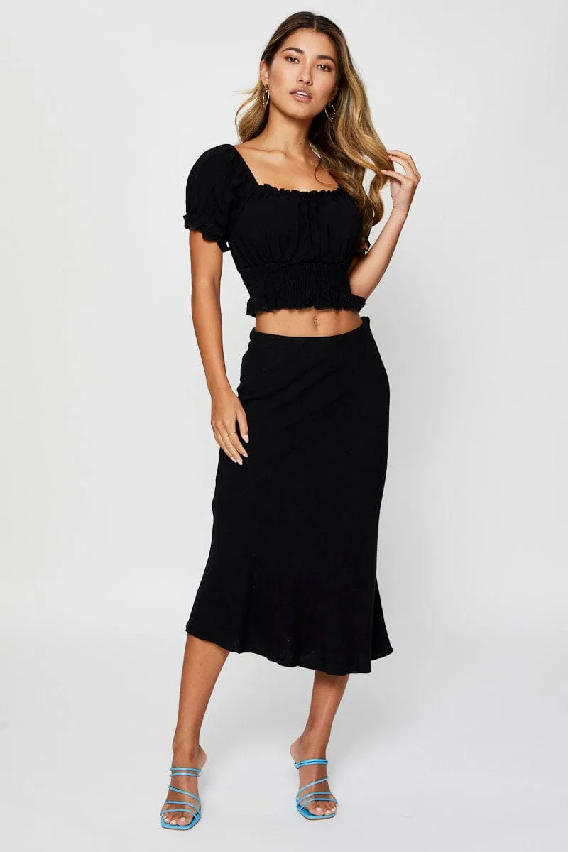 Black Puff Sleeve Top Short Sleeve Crop