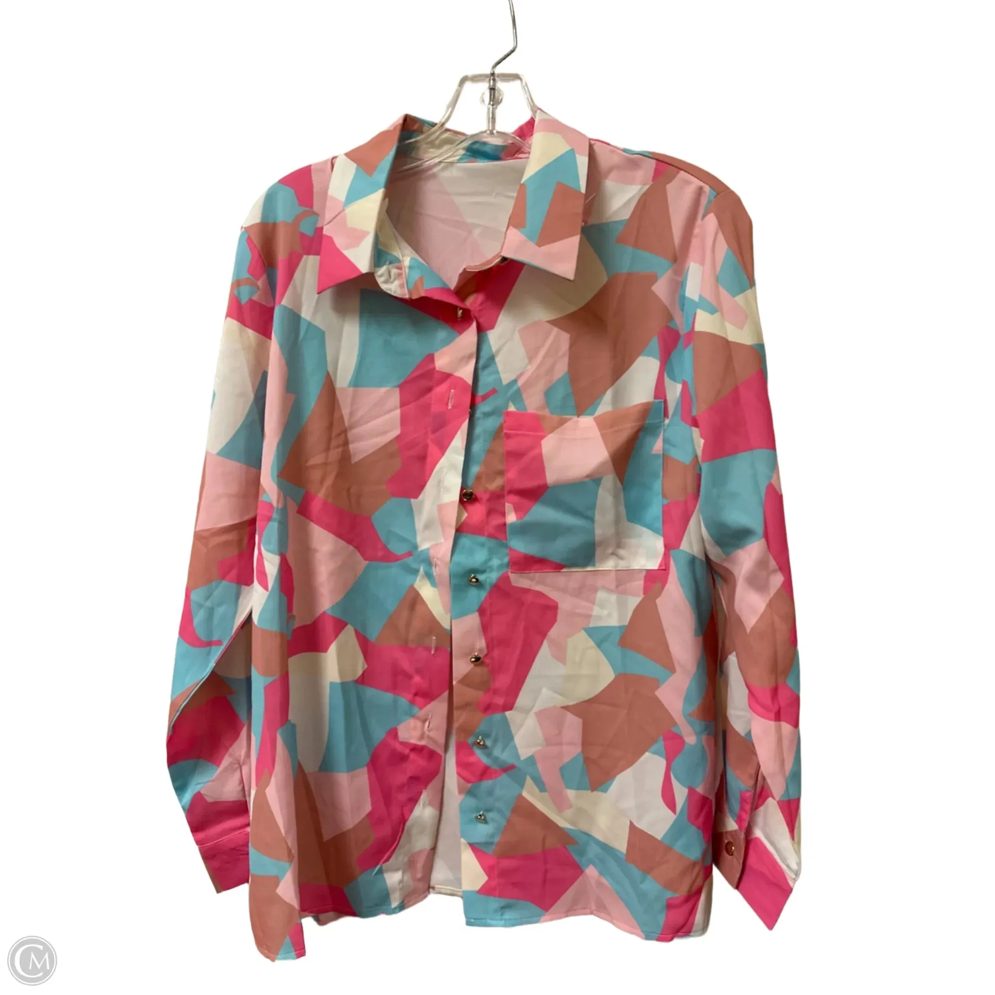 Blouse Long Sleeve By Clothes Mentor In Blue & Pink, Size: L