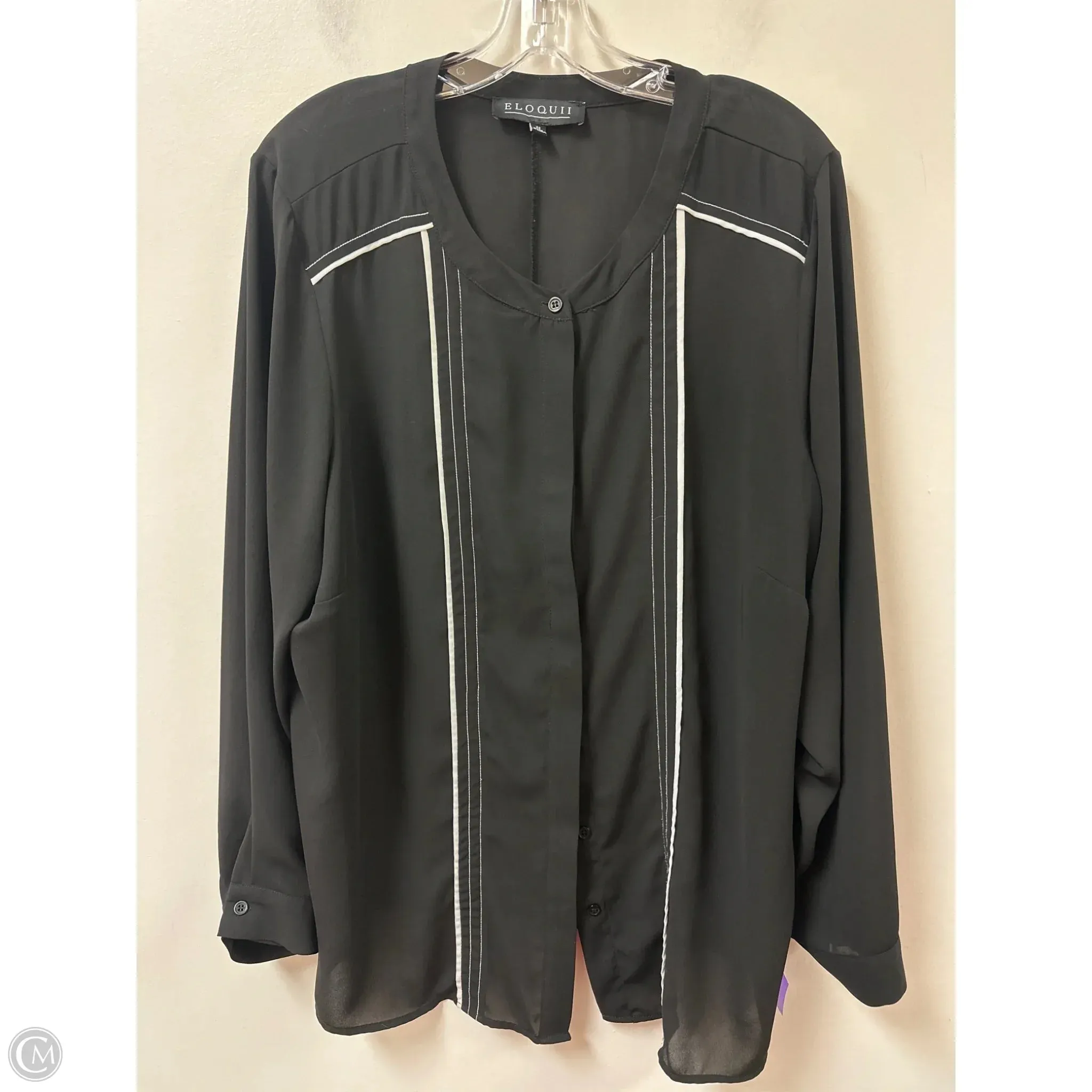 Blouse Long Sleeve By Eloquii In Black & White, Size: 3x