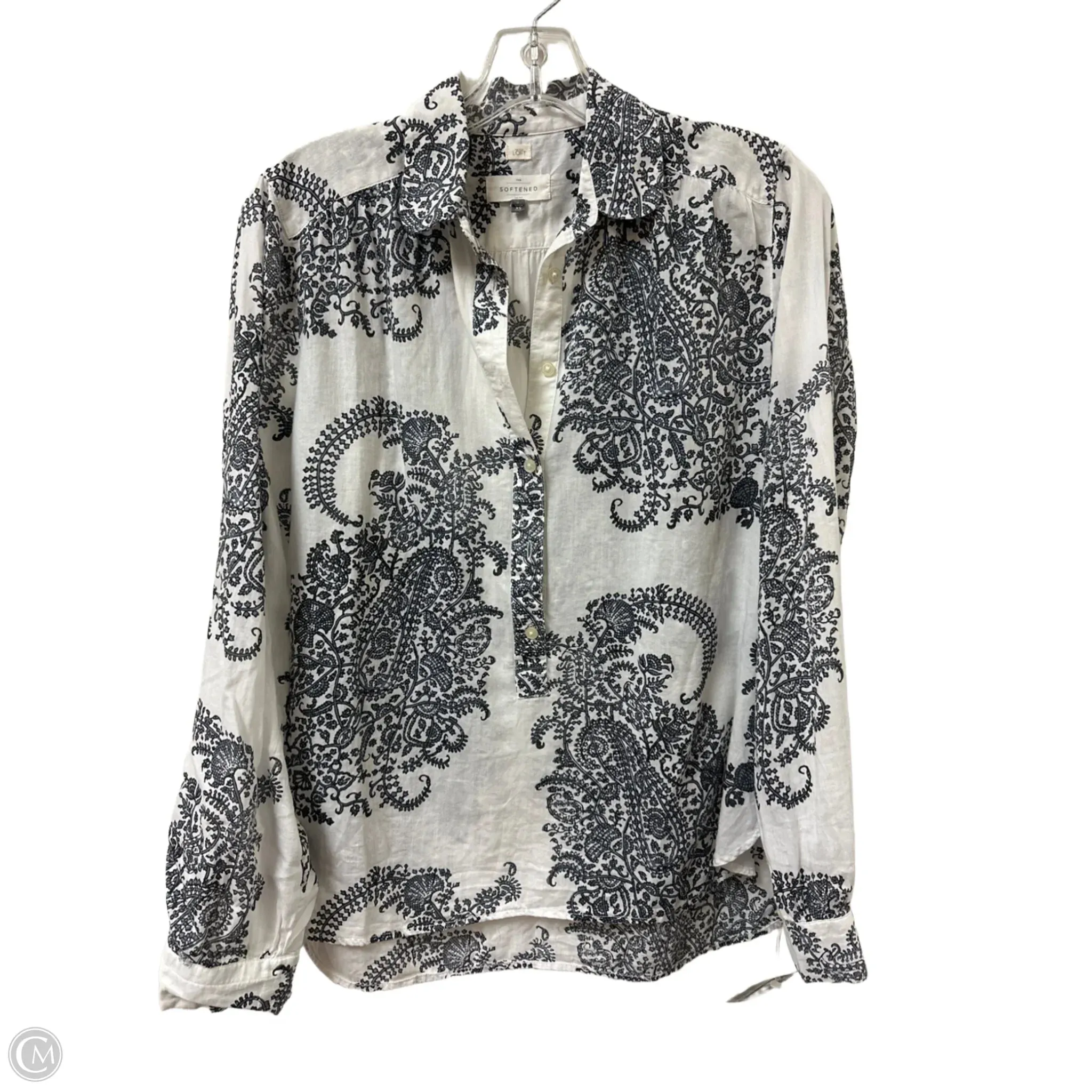 Blouse Long Sleeve By Loft In Blue & White, Size: Xs