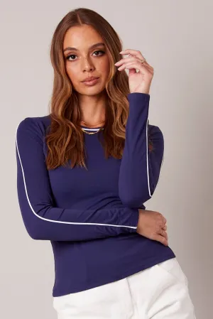 Blue Contrast Tipped Top Long Sleeve Supersoft