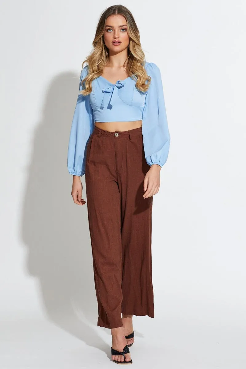 Blue Crop Top Long Sleeve Bustier