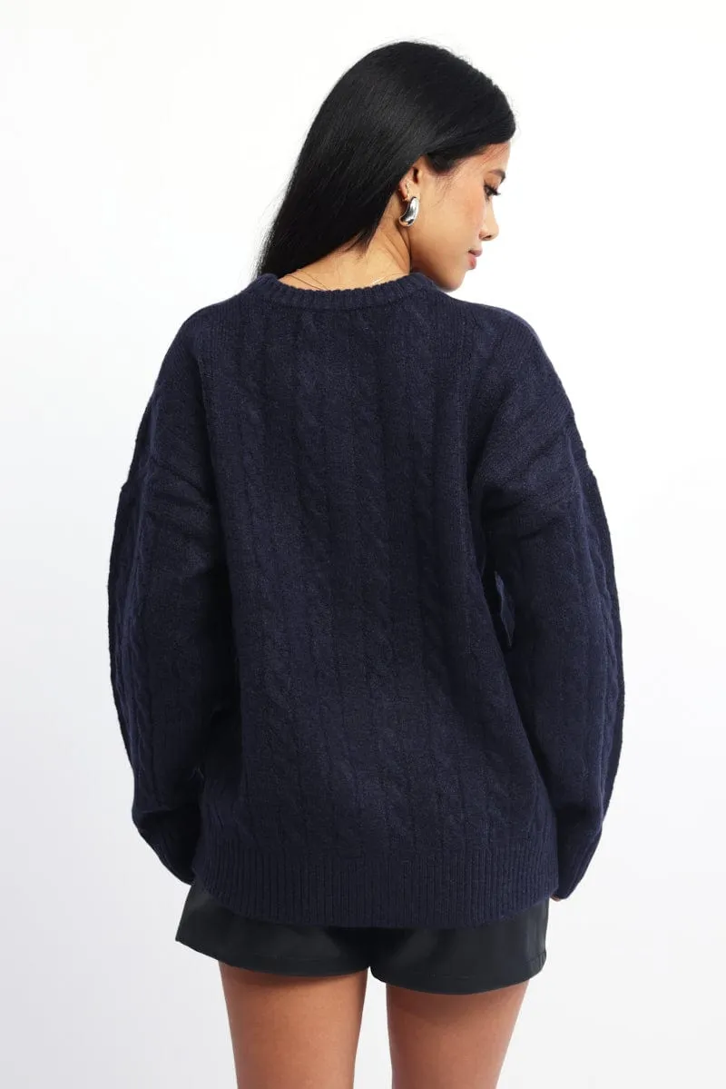 Blue Knit Jumper Long Sleeve Cable