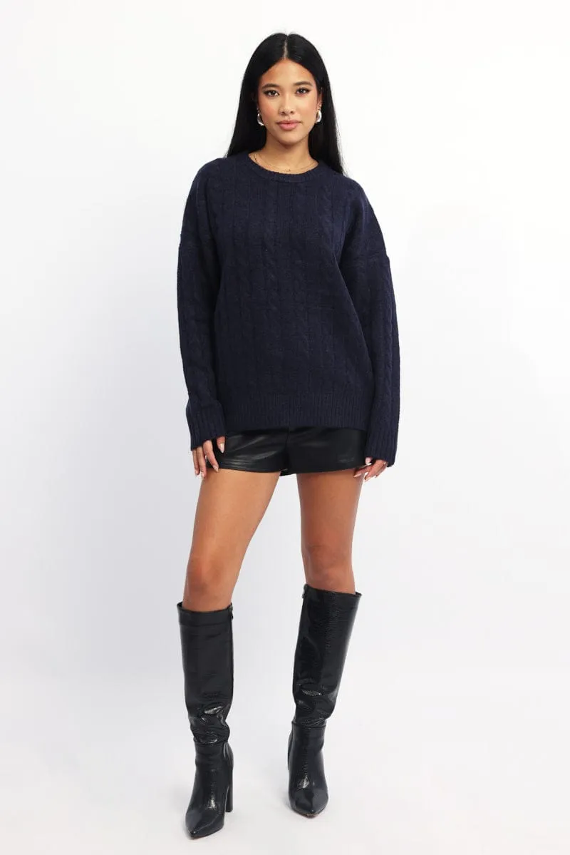 Blue Knit Jumper Long Sleeve Cable