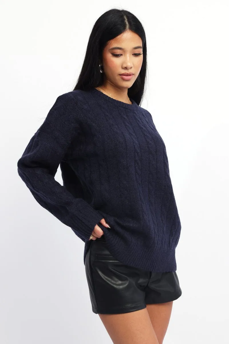 Blue Knit Jumper Long Sleeve Cable