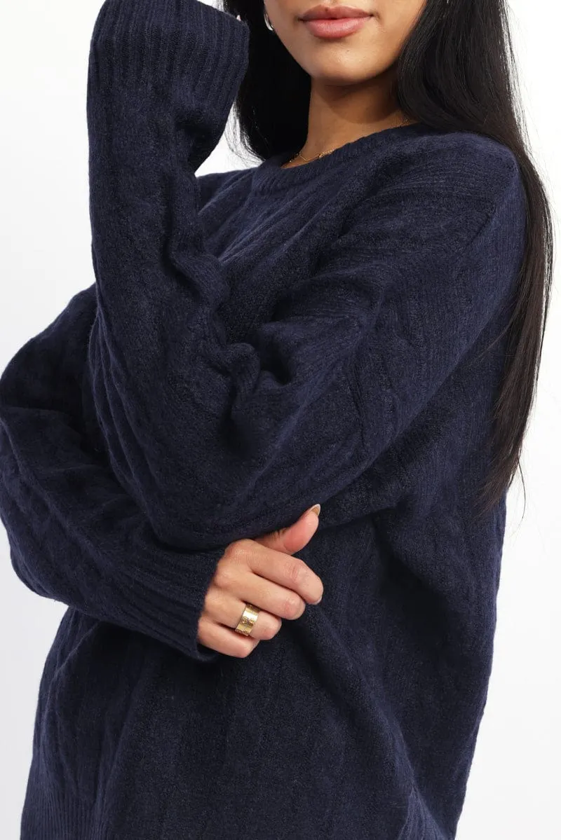 Blue Knit Jumper Long Sleeve Cable