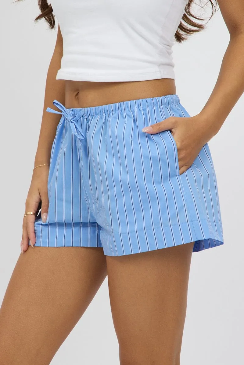 Blue Stripe Shorts Mid Rise