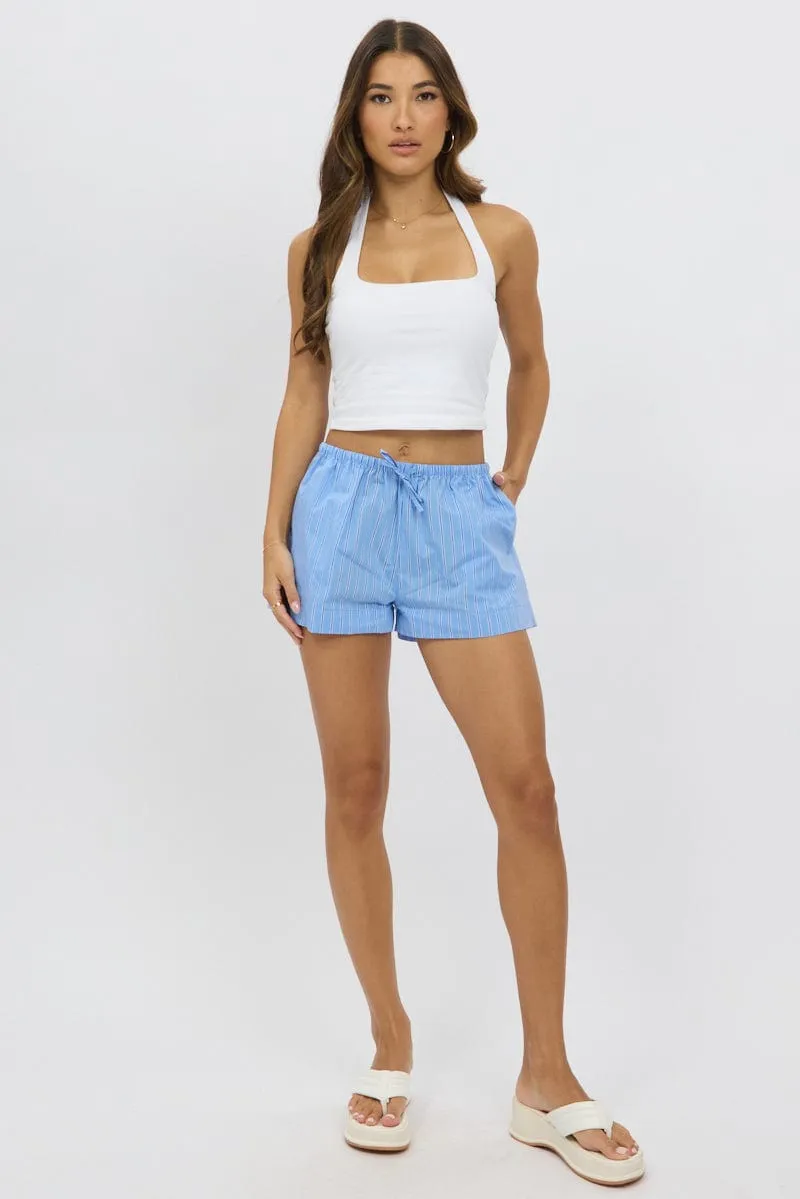 Blue Stripe Shorts Mid Rise