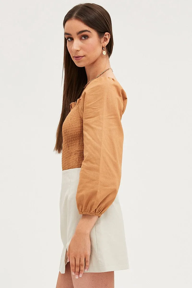 Brown Bodysuit Top Long Sleeve