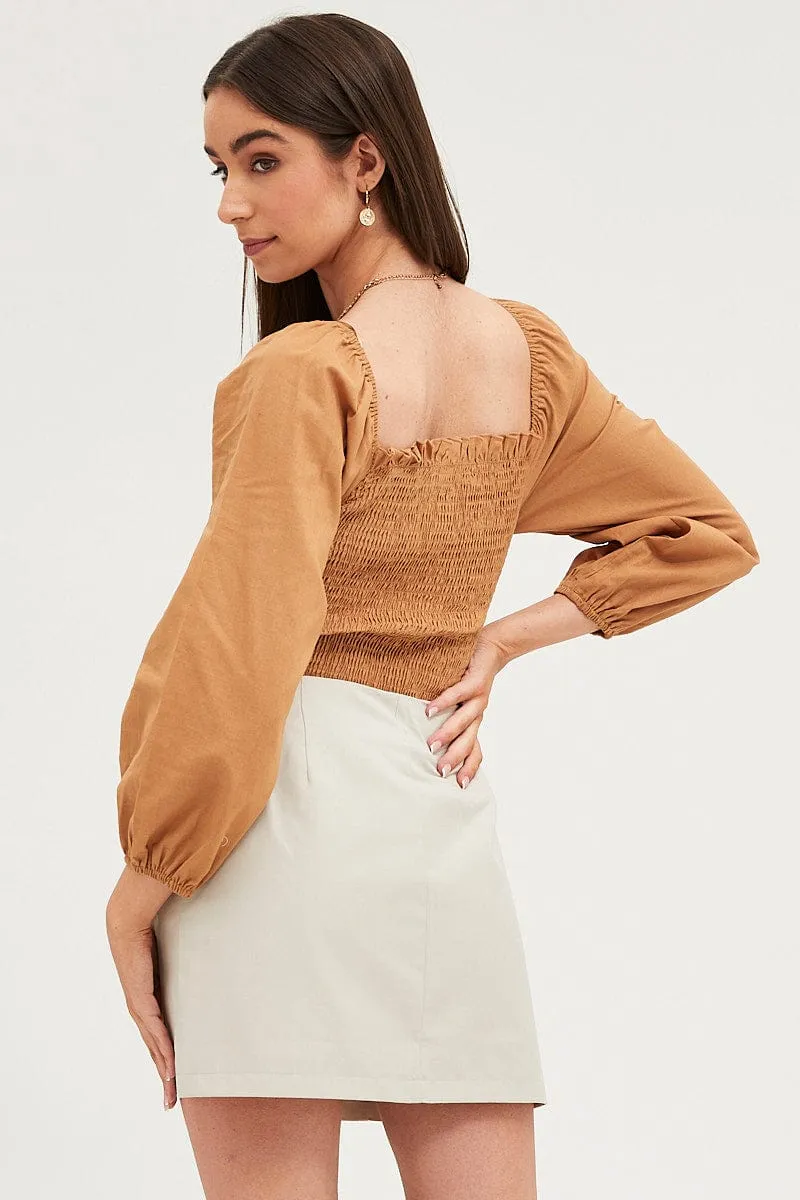 Brown Bodysuit Top Long Sleeve