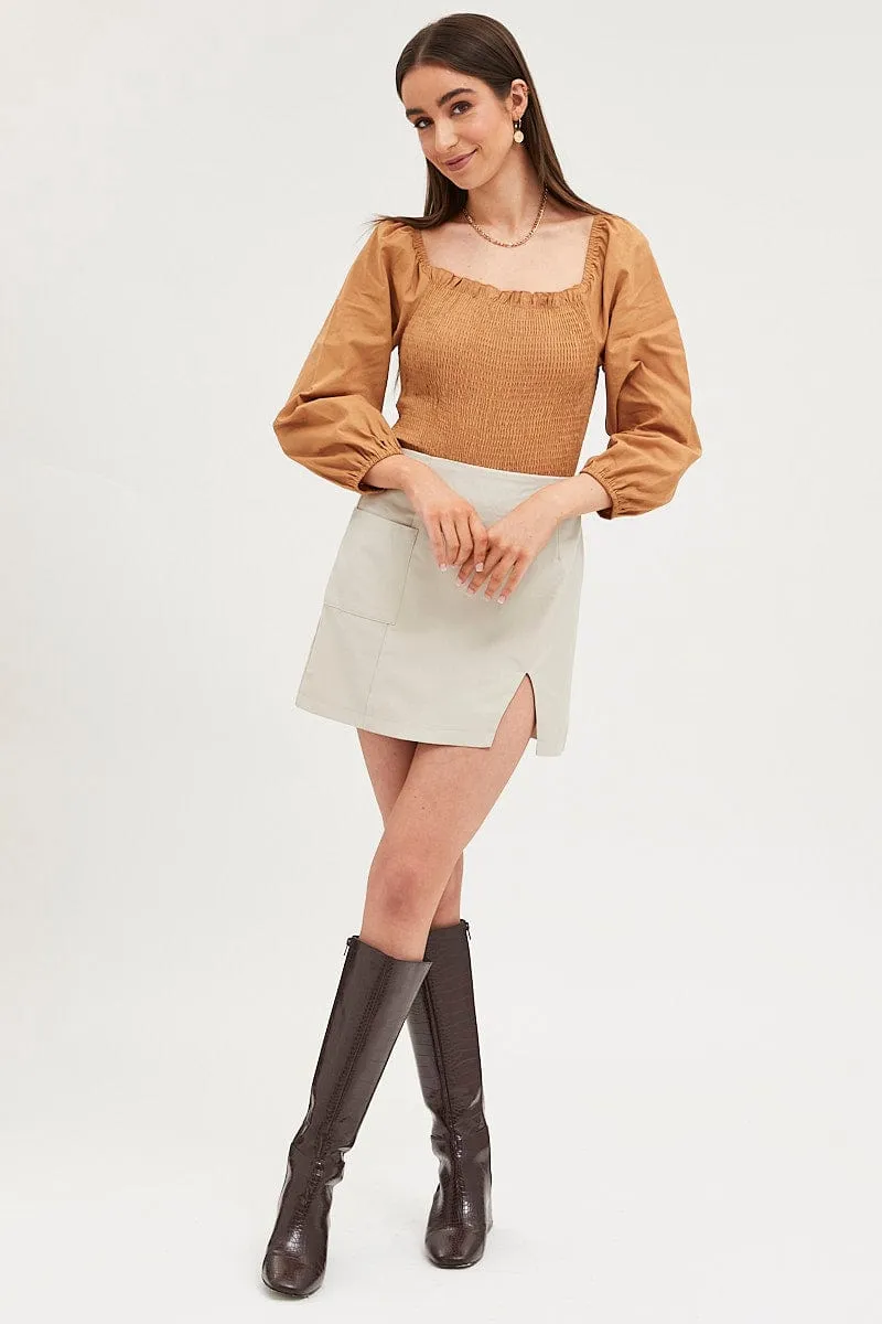 Brown Bodysuit Top Long Sleeve