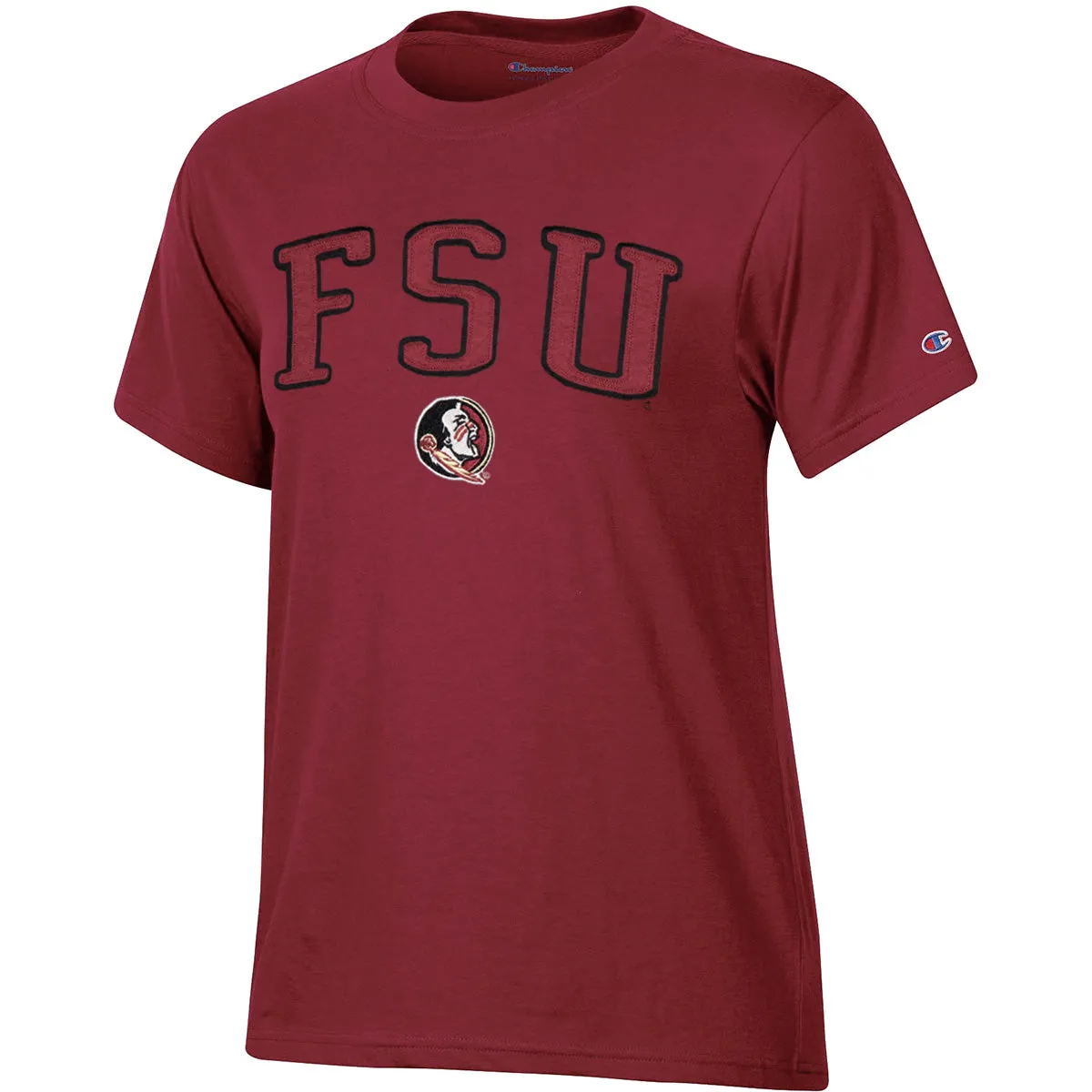 Champion Women's FSU Applique/Seminole Logo Design Short Sleeve T-shirt - Garnet