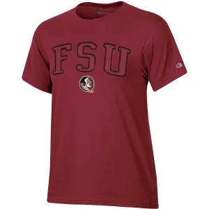 Champion Women's FSU Applique/Seminole Logo Design Short Sleeve T-shirt - Garnet