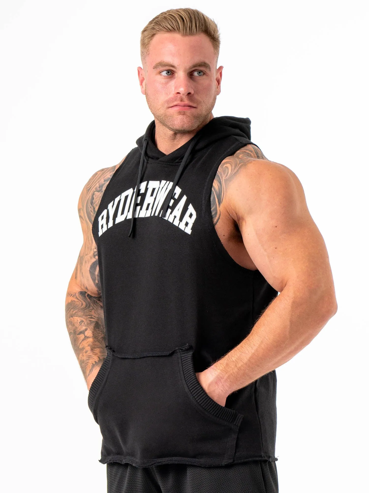 Collegiate Sleeveless Hoodie - Black