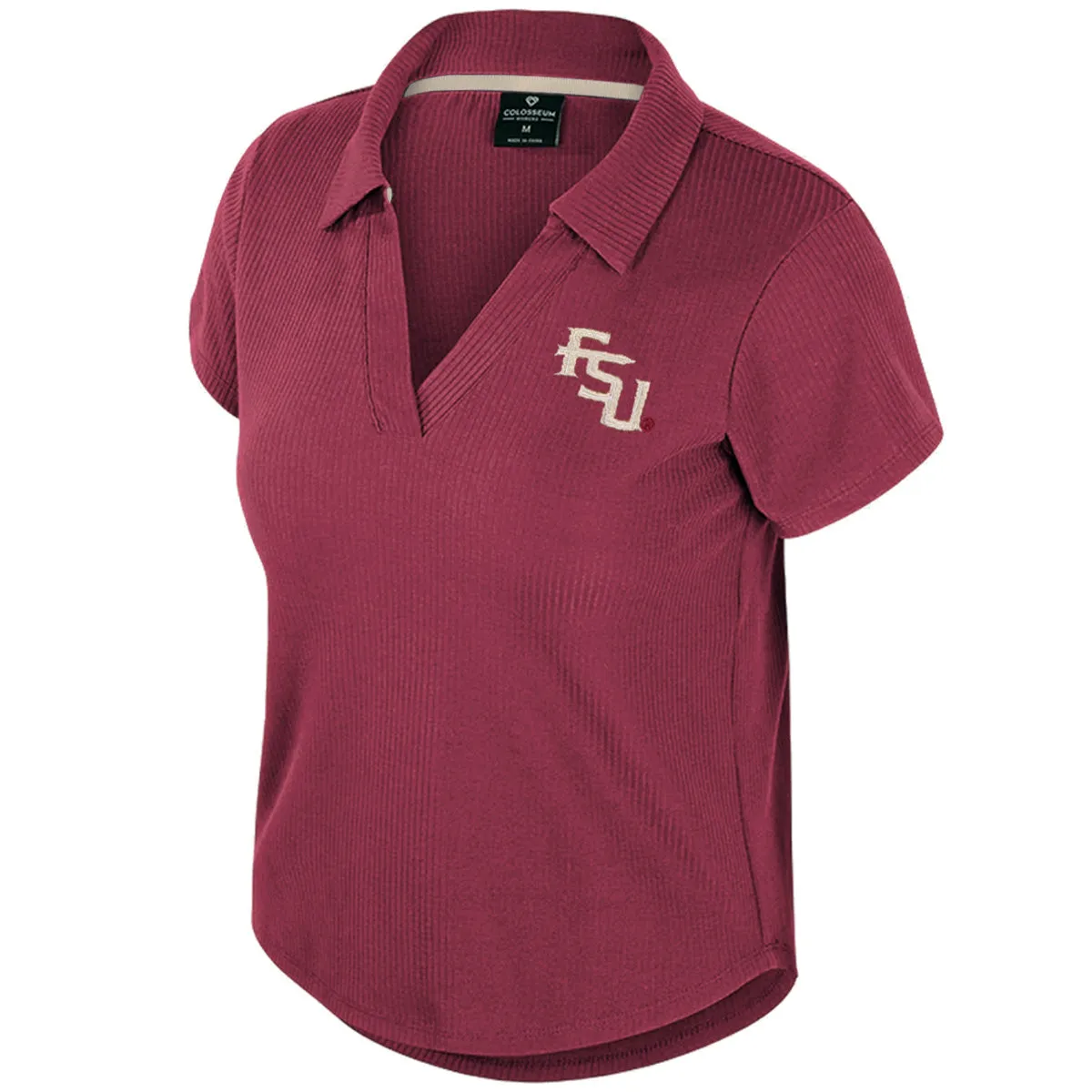 Colosseum Women's Stacked FSU Ribbed V-neck Polo - Garnet