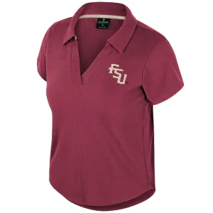 Colosseum Women's Stacked FSU Ribbed V-neck Polo - Garnet