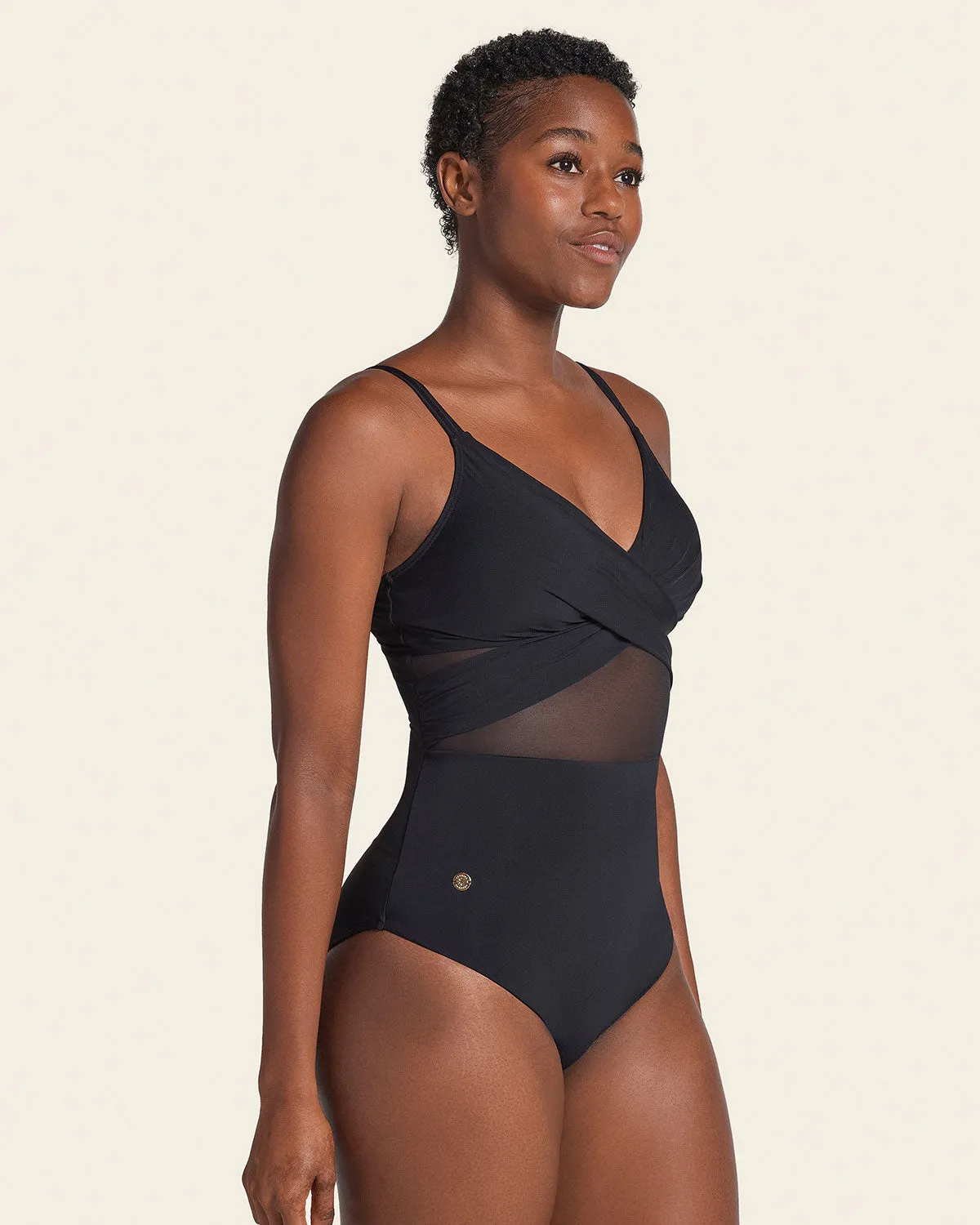 Contrast Detail One Piece Swimsuit with Slimming Compression
