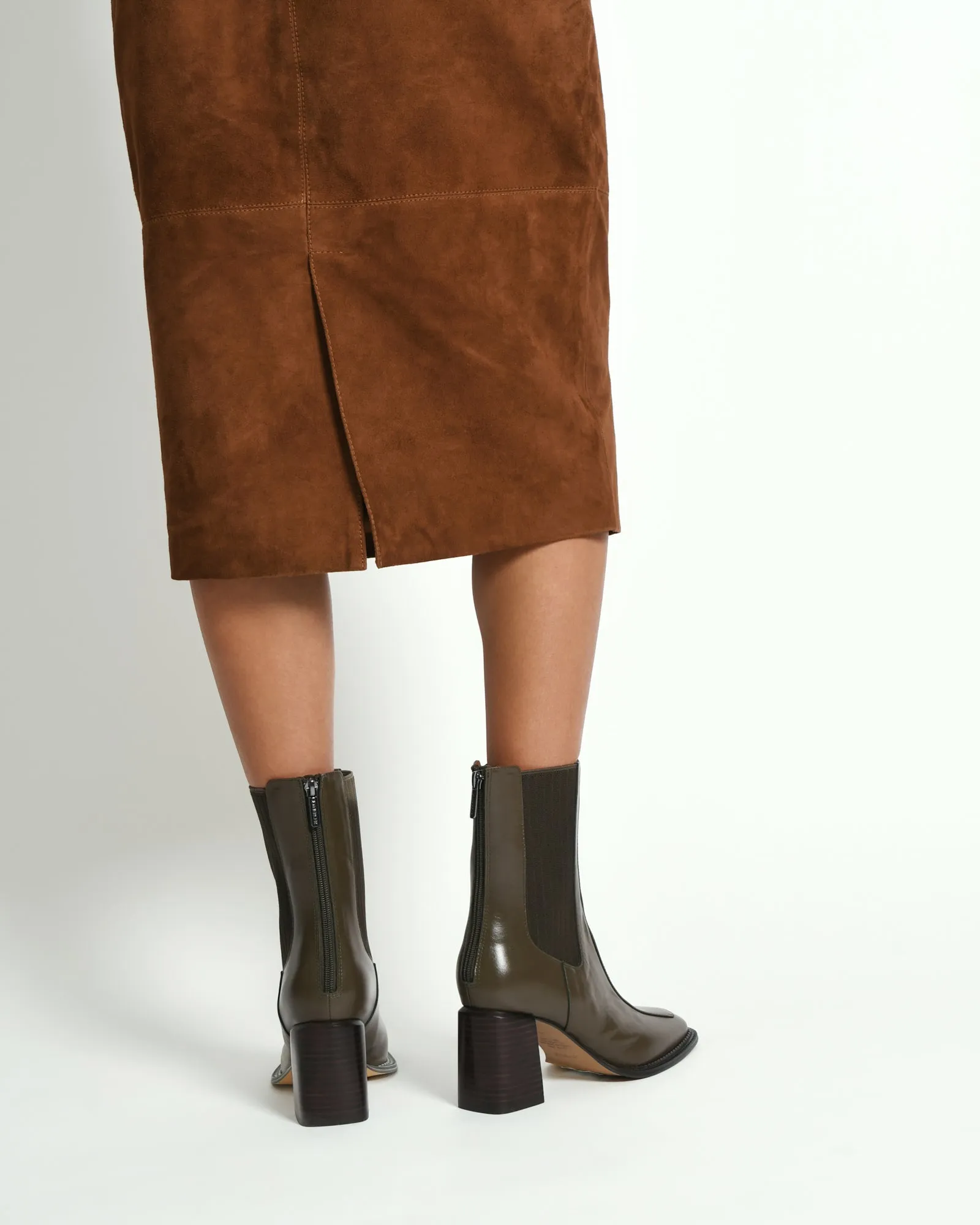DEVINA MID ANKLE BOOTS DARK OLIVE LEATHER