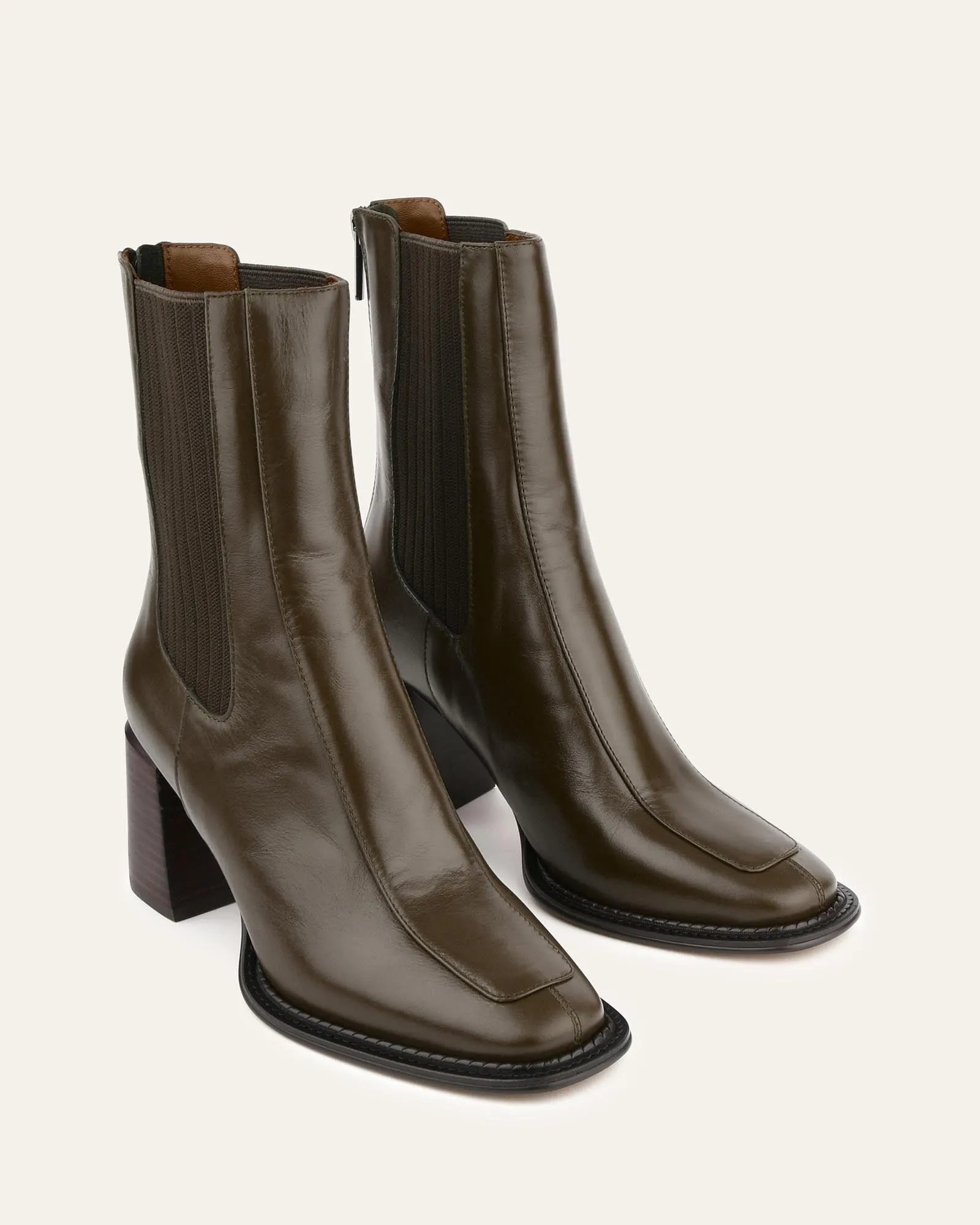 DEVINA MID ANKLE BOOTS DARK OLIVE LEATHER