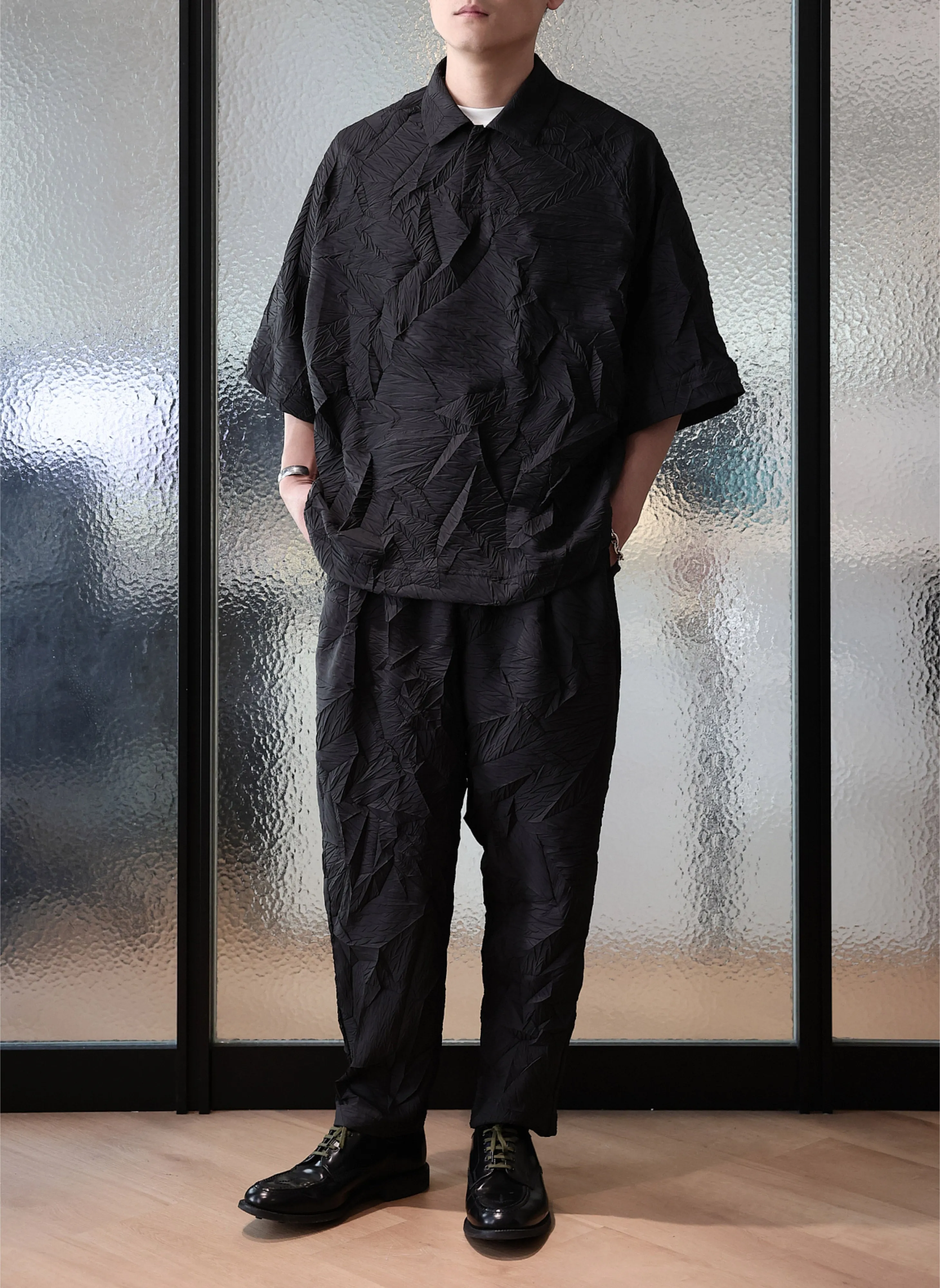 Distort Pleats Polyester Polo