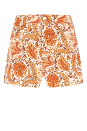 Etro Paisley Print Mid-Rise Denim Shorts