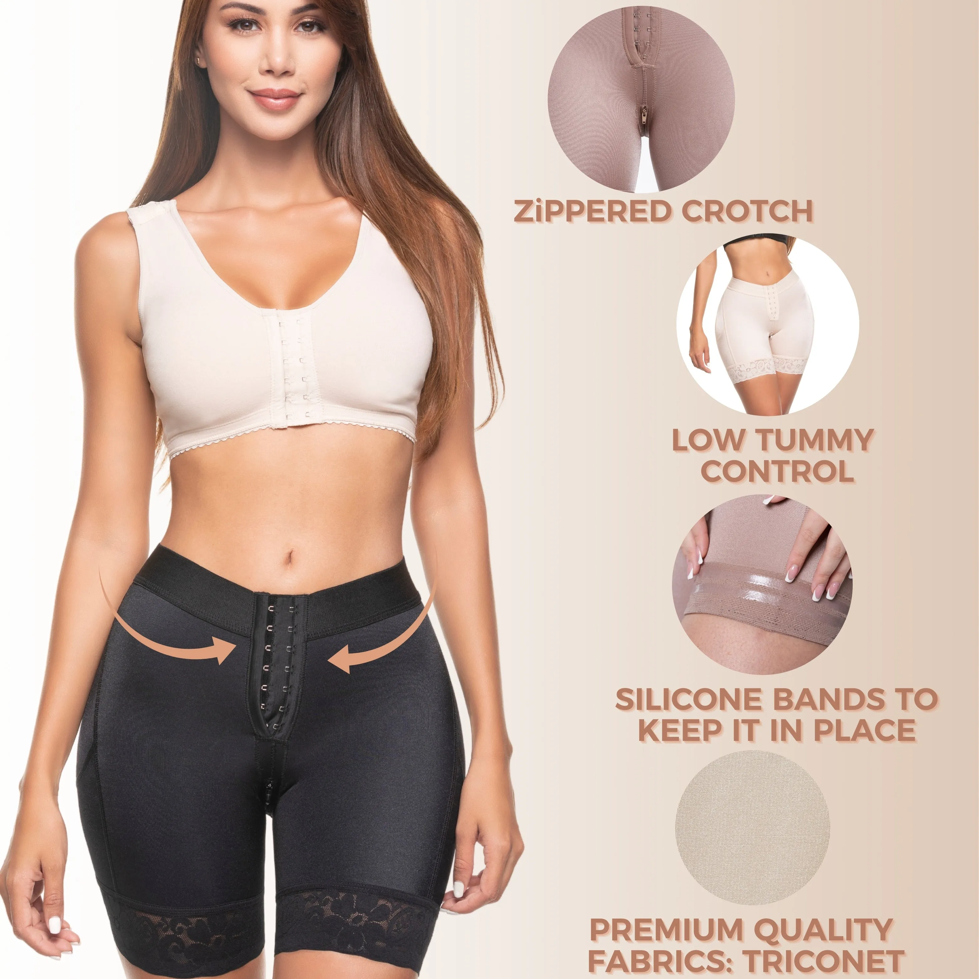 Fajas SONRYSE TR71BF | High Waisted Colombian Shaper Shorts for Women | Mid-Length Daily Use | Triconet