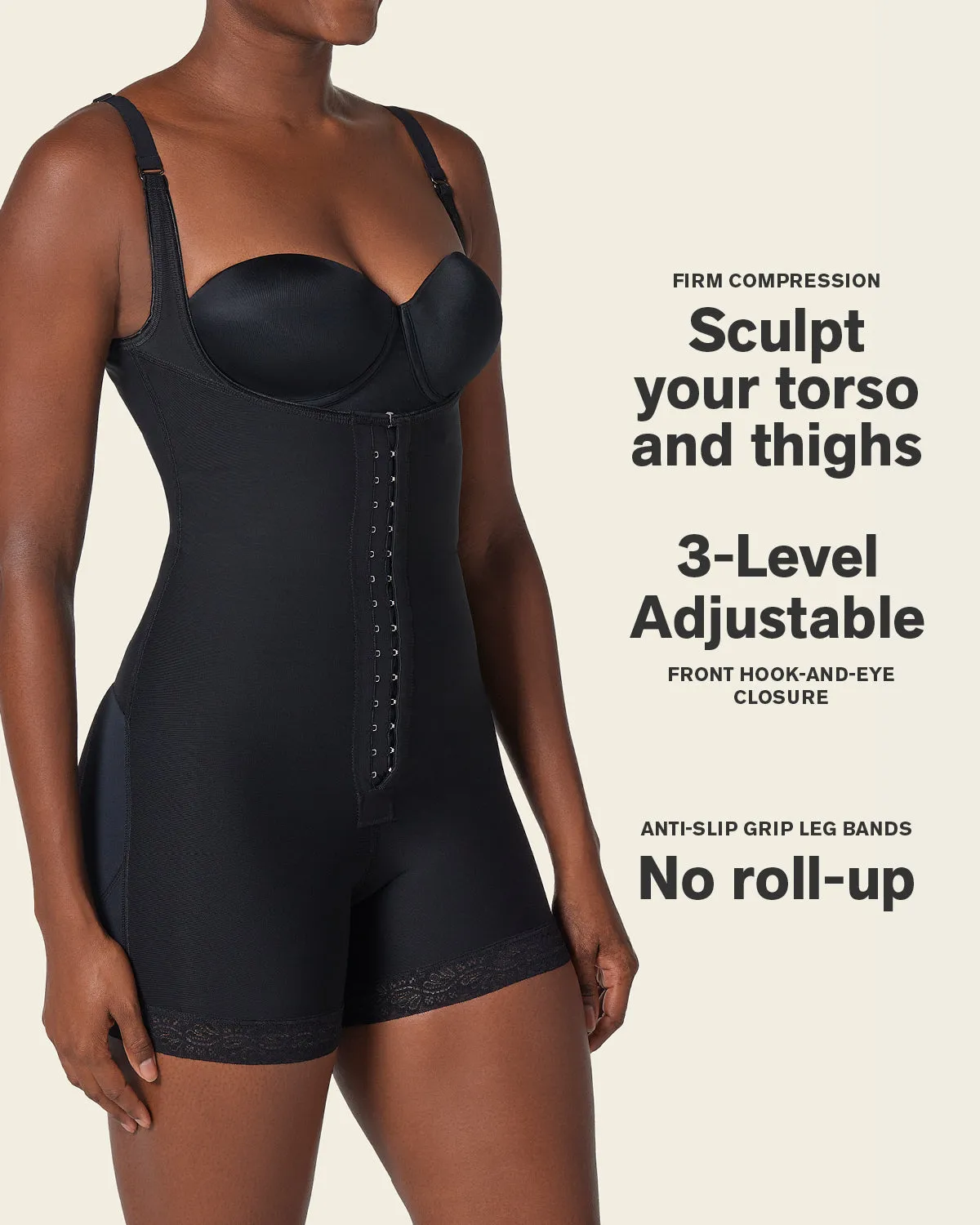 Firm Compression Boyshort Body Shaper with Butt Lifter (Front Hook-And-Eye Closure)