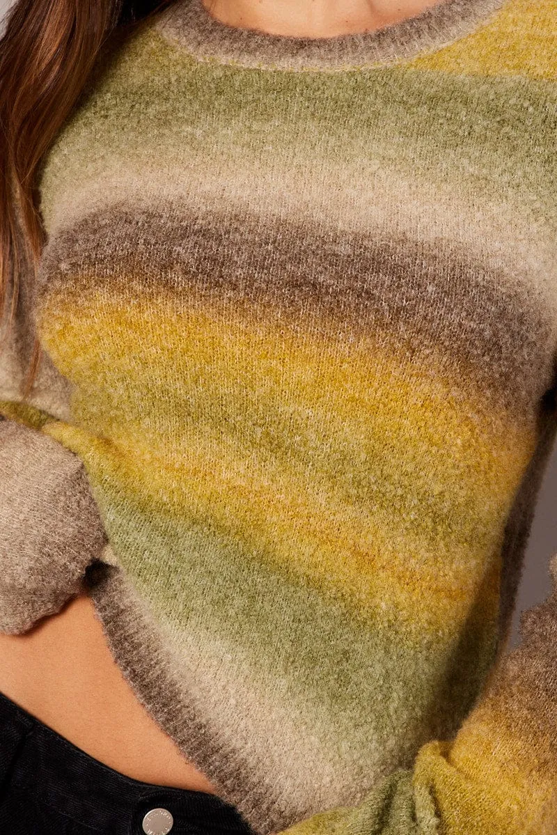 Green Knit Top Long Sleeve Tie Dye