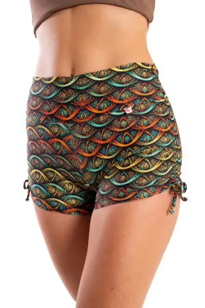 High Waist Side String Shorts, Sacred Geometry, Cool Form Light