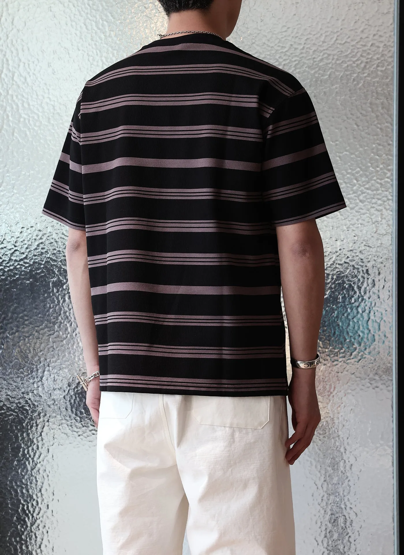 Jacquard Short Sleeves Border Top (Regular Fit)