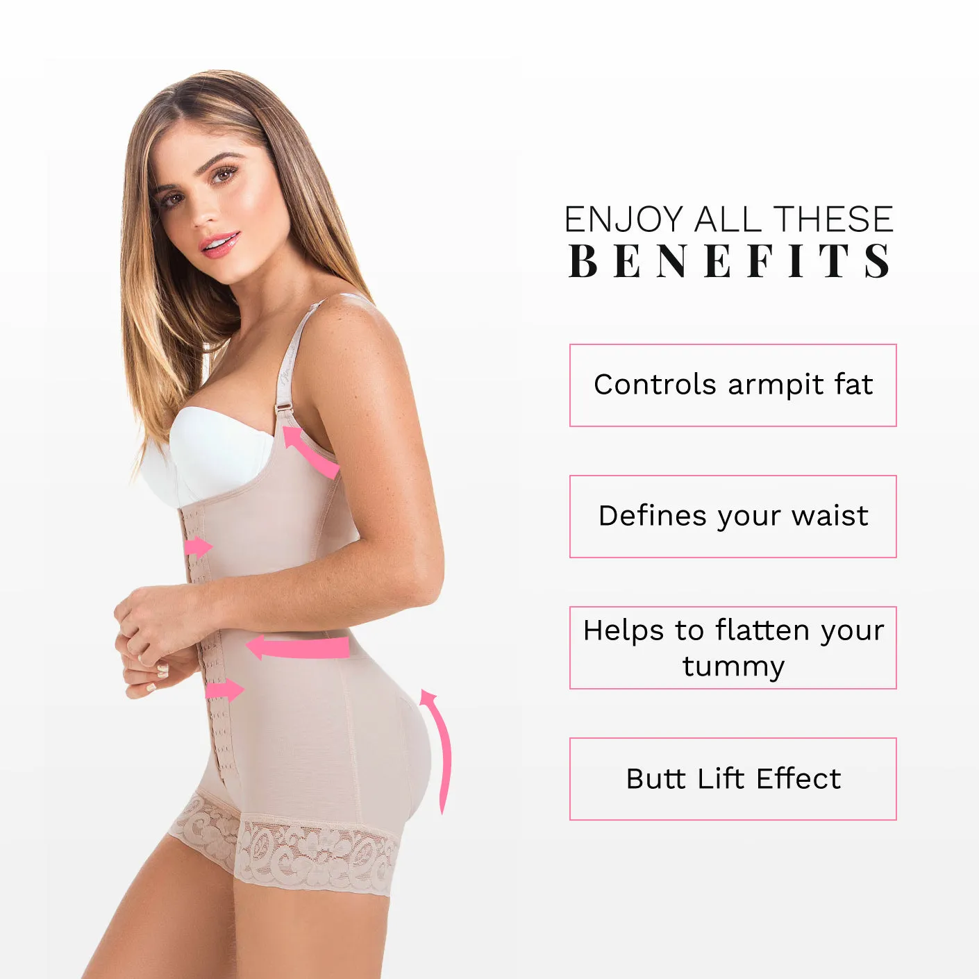 Liposuction Post-Surgery Faja with Removable Thong, High Compression & Short Length MariaE 9334