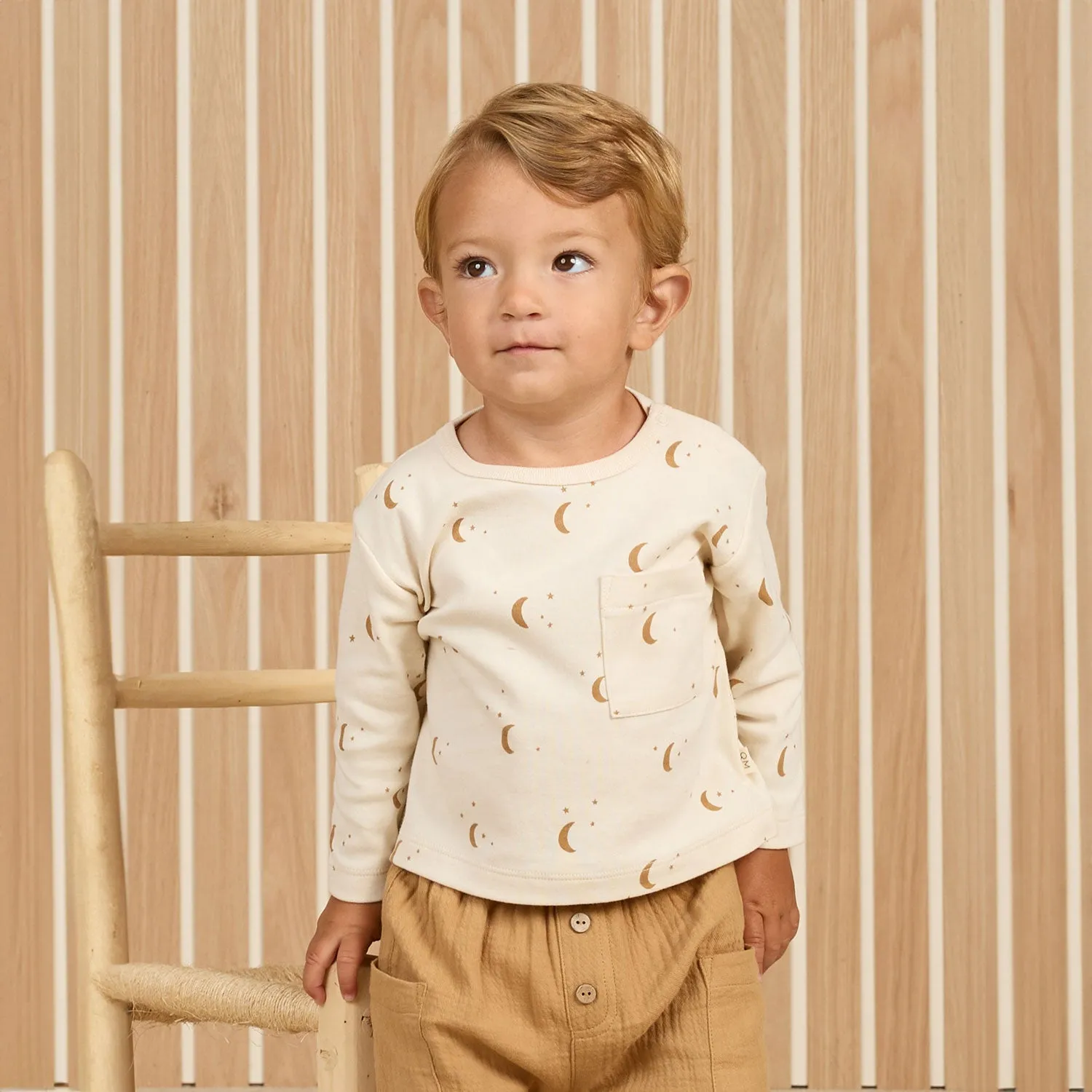 Long Sleeve Pocket Tee - Moons - Natural - FINAL SALE
