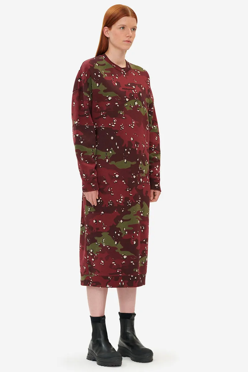 MAISON KITSUNÉ CAMO FOX LONG SWEAT DRESS WINE LEES DESIGN