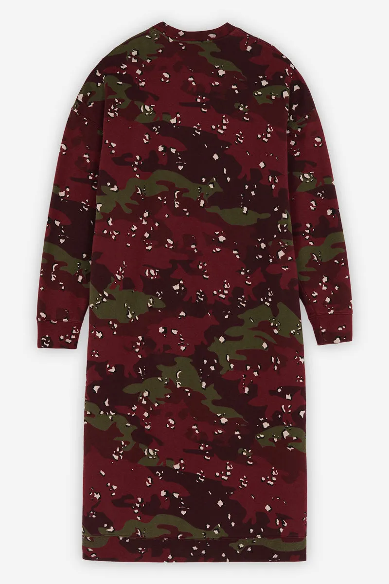 MAISON KITSUNÉ CAMO FOX LONG SWEAT DRESS WINE LEES DESIGN