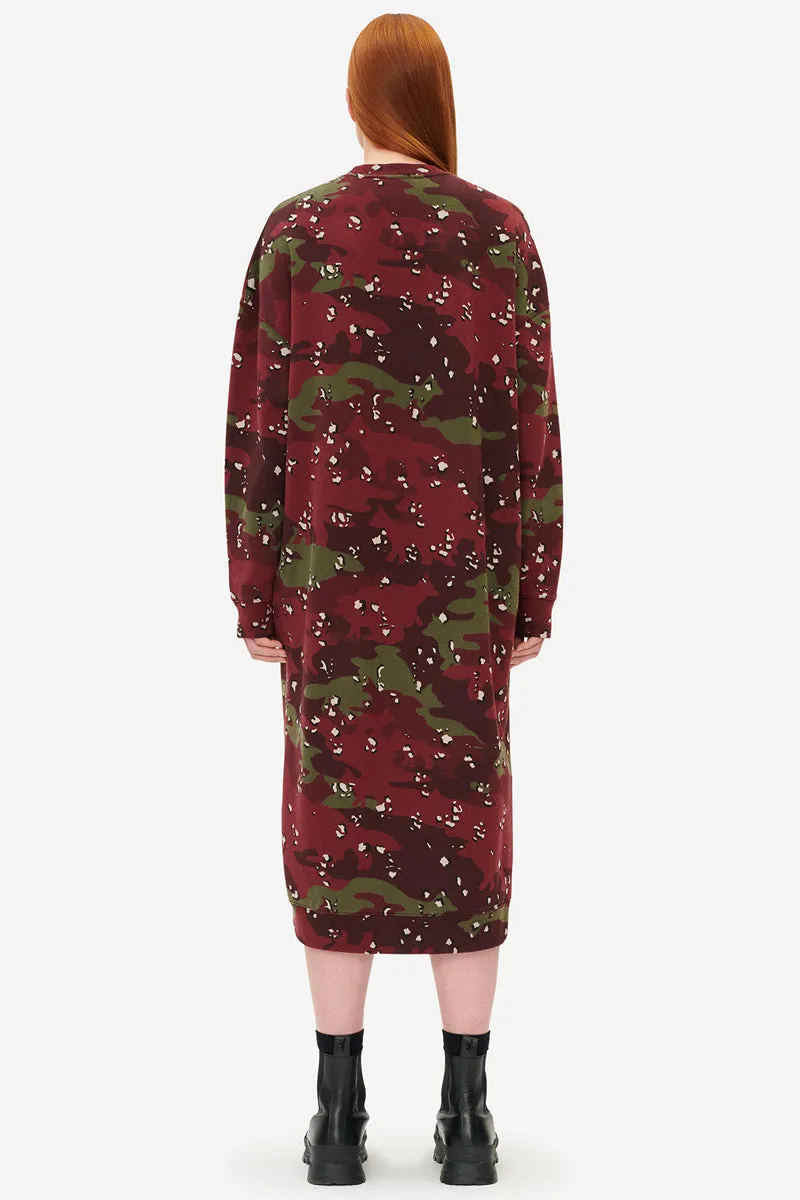 MAISON KITSUNÉ CAMO FOX LONG SWEAT DRESS WINE LEES DESIGN