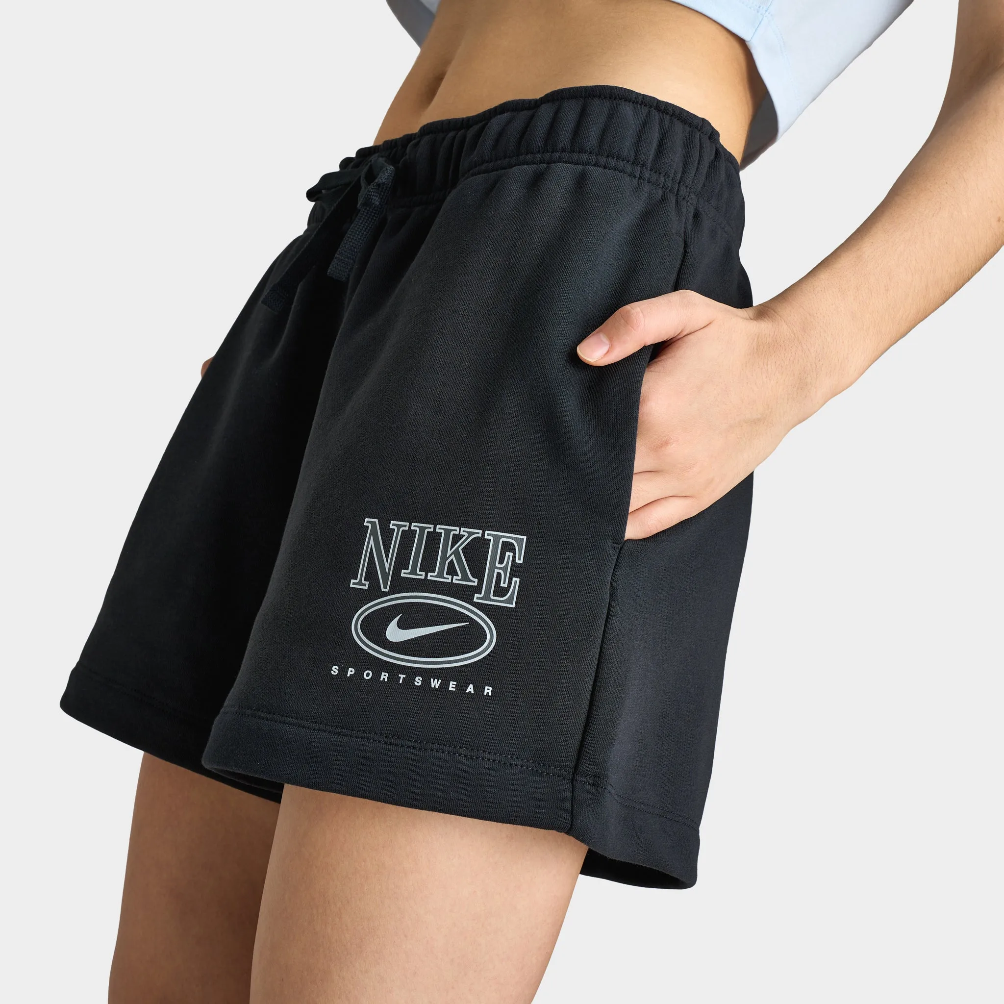 Nike Sportswear Women's Club Fleece Mid-Rise 4" Graphic Shorts / Black