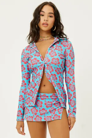Nova Terry Floral Long Sleeve Button Up - Blue Magic