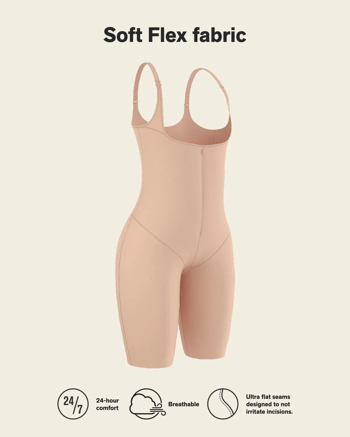 Post-Surgical Mid-Thigh Girdle made of Soft Compression Fabric, Hook-and-Zip Closure
