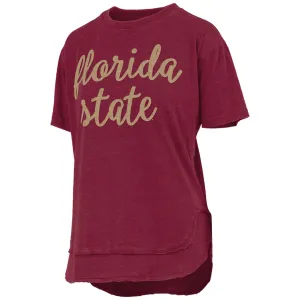 Pressbox Women's Florida State Chenille Design Short Sleeve Hi-Lo Top - Garnet