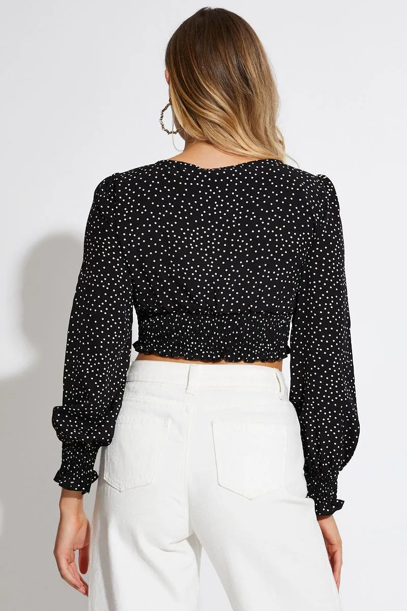 Print Crop Top Long Sleeve Square Neck