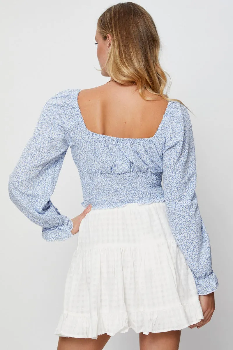 Print Crop Top Long Sleeve
