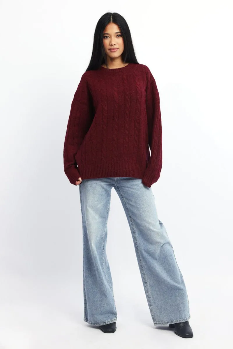 Red Knit Jumper Long Sleeve Cable