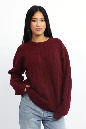 Red Knit Jumper Long Sleeve Cable
