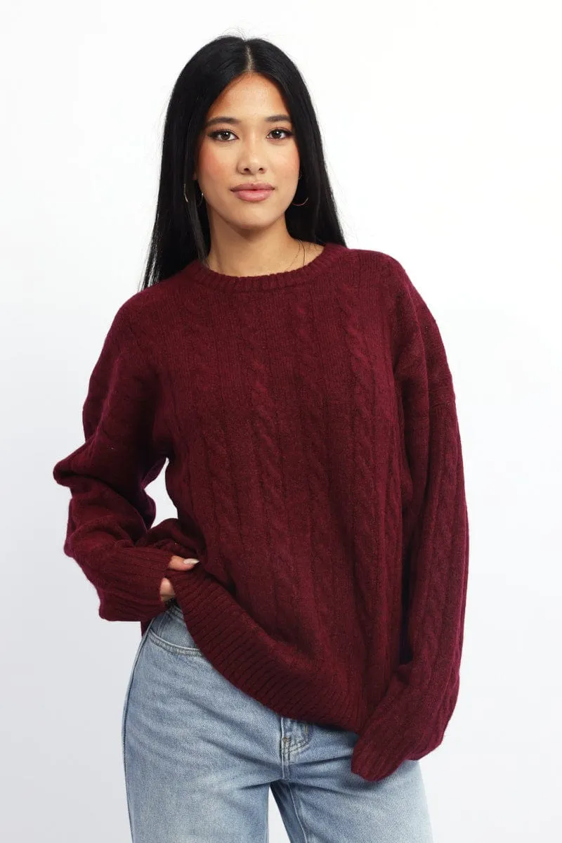 Red Knit Jumper Long Sleeve Cable