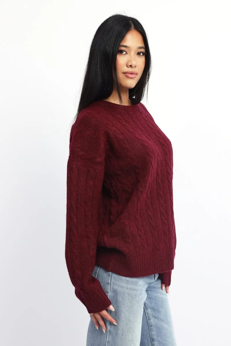 Red Knit Jumper Long Sleeve Cable