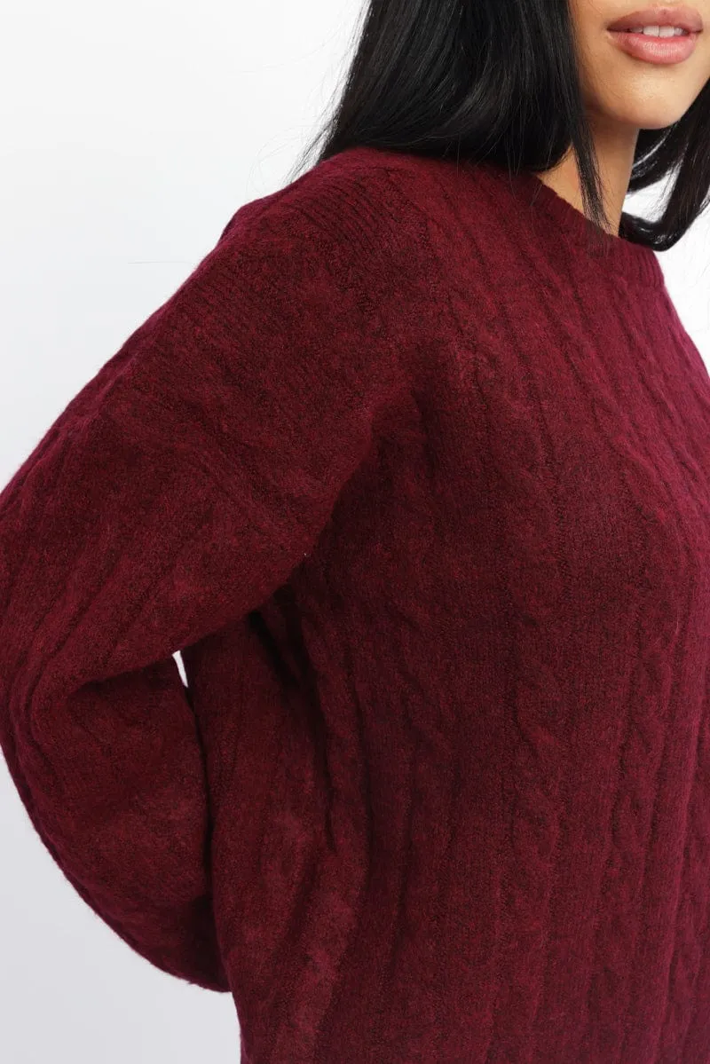 Red Knit Jumper Long Sleeve Cable